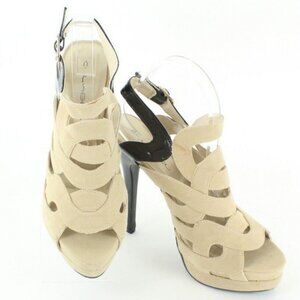 C Label  7.5 Jocelyn Faux Suede Black Patent 1.25" Platform 5.25" Heels